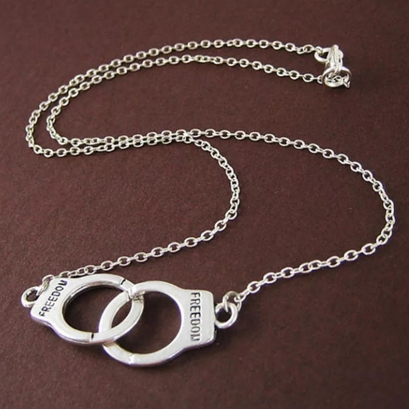 FREEDOM HANDCUFF NECKLACE Silver Chain Statement - Picture 1 of 3